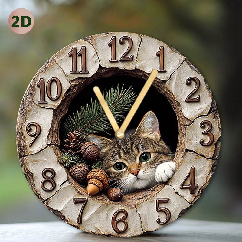 Silent Cat Wall Clock with Plush Toy Decor - Montero Milan
