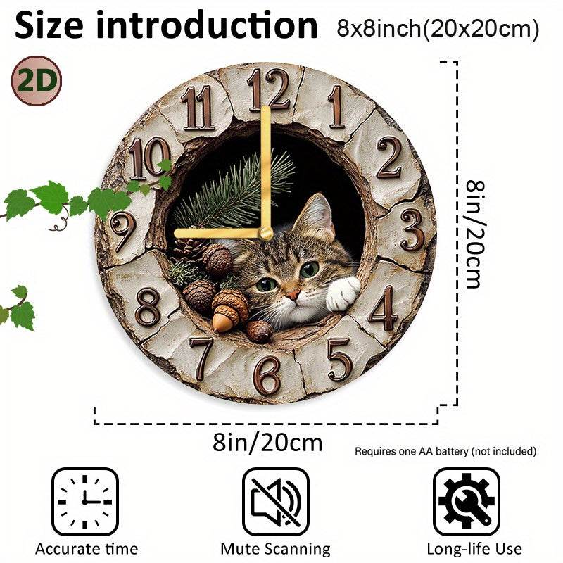 Silent Cat Wall Clock with Plush Toy Decor - Montero Milan
