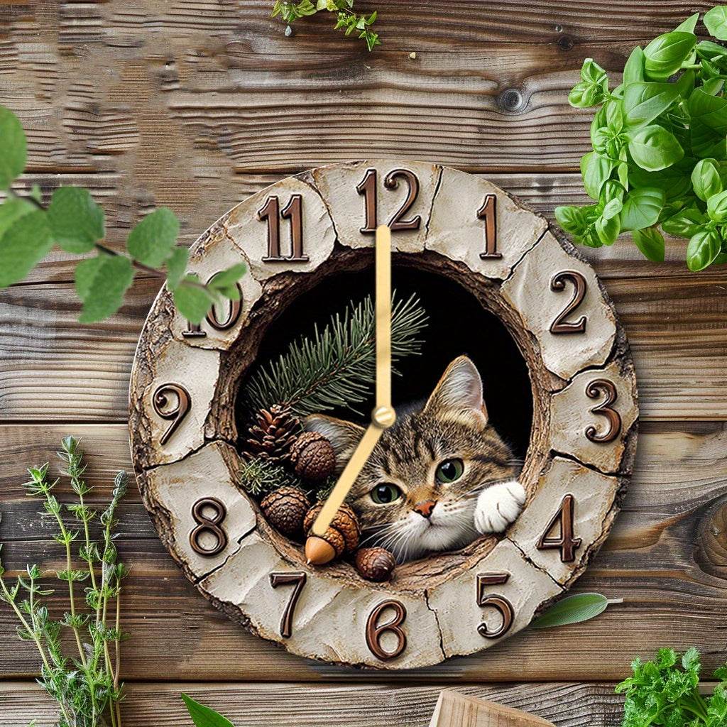 Charming Wall Clock with Cat Plush and Stucco Niche - Montero Milan