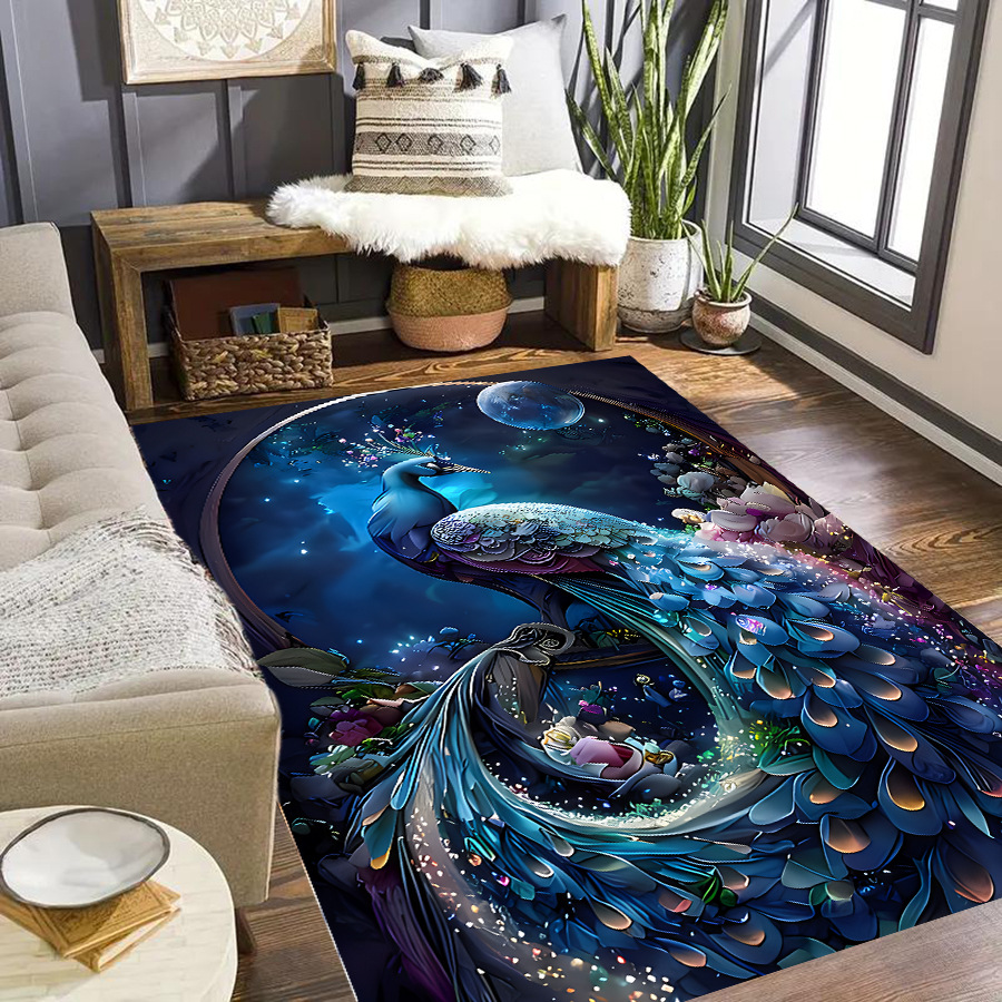 Vintage Peacock Elegance Area Rug - Stylish, Durable, Non-slip & Washable (Perfect for Home Decor)
