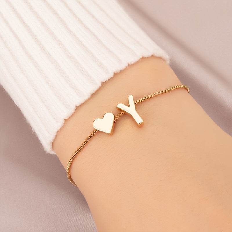 Gold Heart Initial Bracelet - Montero Milan