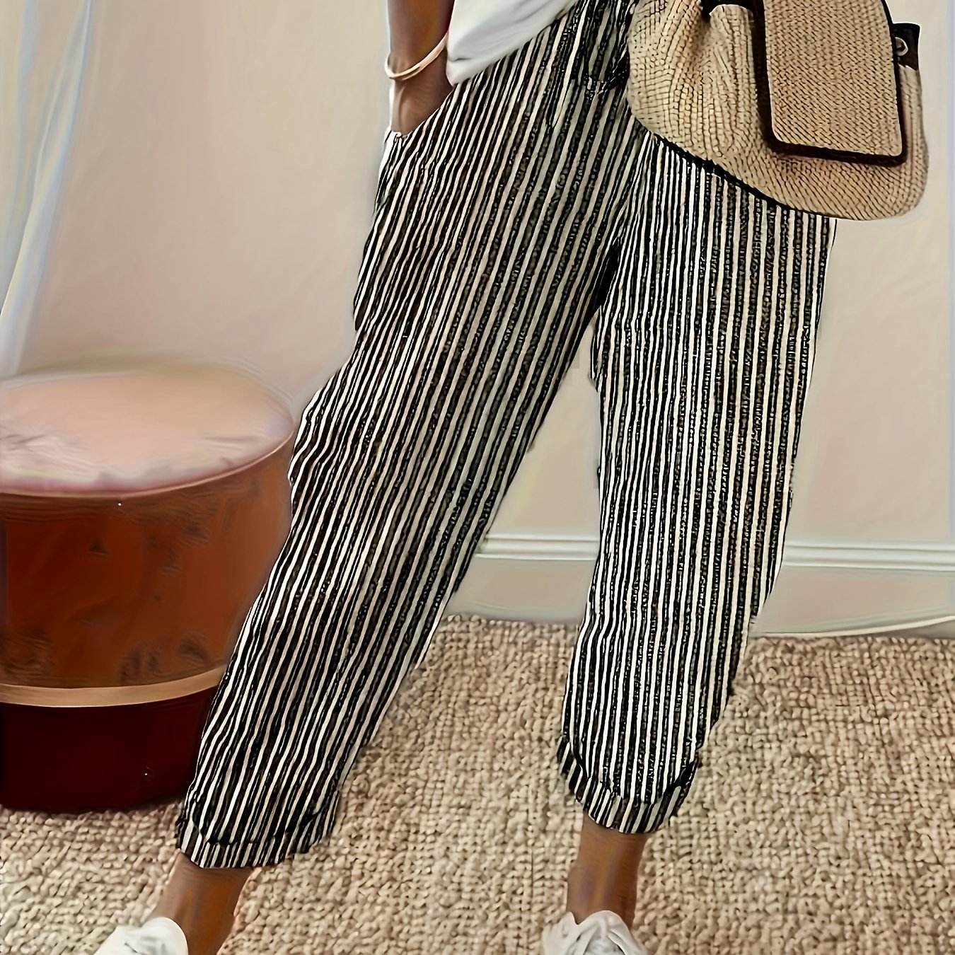 Striped High-Waisted Wide-Leg Pants - Montero Milan