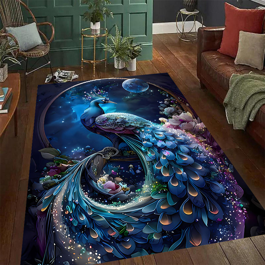 Vintage Peacock Elegance Area Rug - Stylish, Durable, Non-slip & Washable (Perfect for Home Decor)