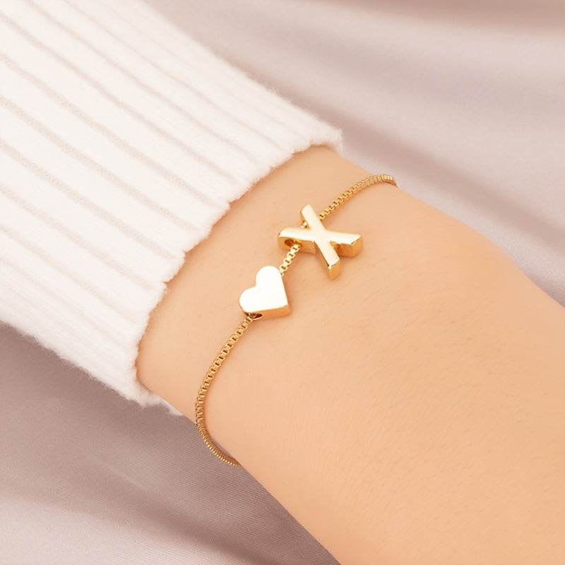 Gold Heart Initial Bracelet - Montero Milan