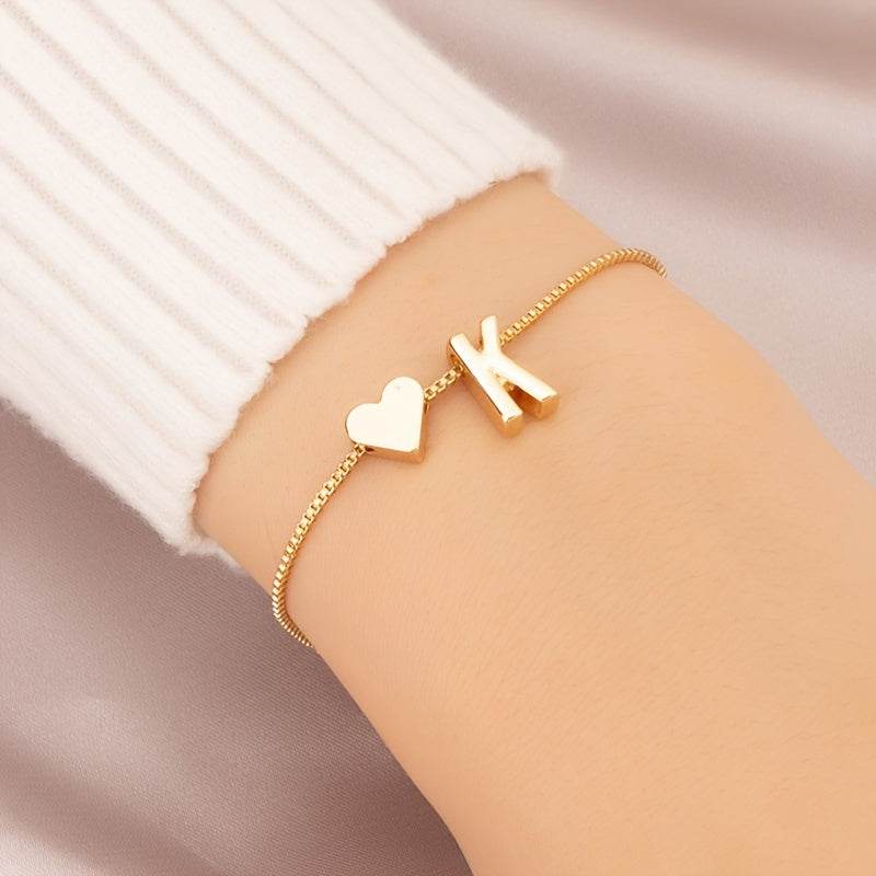 Gold Heart Initial Bracelet - Montero Milan