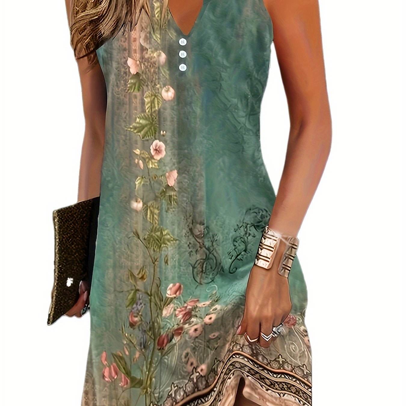 Floral Notched-Neck Midi Dress - Montero Milan