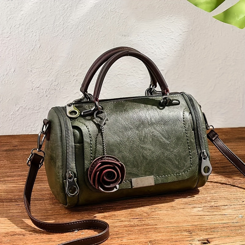 Retro Chic Leather Boston Handbag