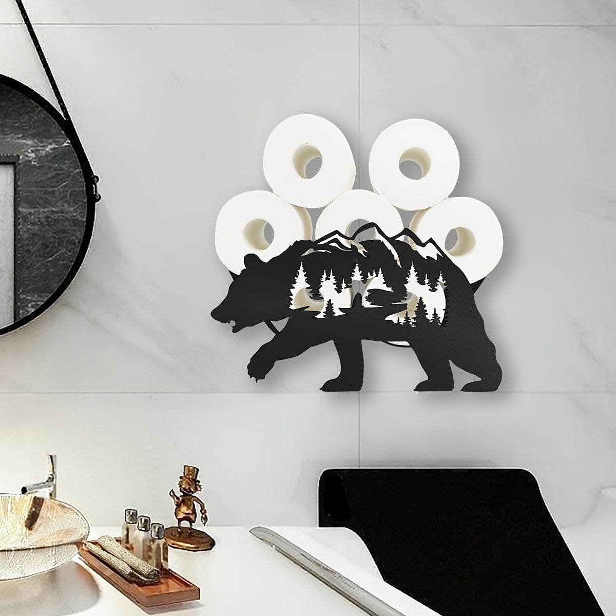 Black Bear Toilet Paper Holder Rack - Montero Milan