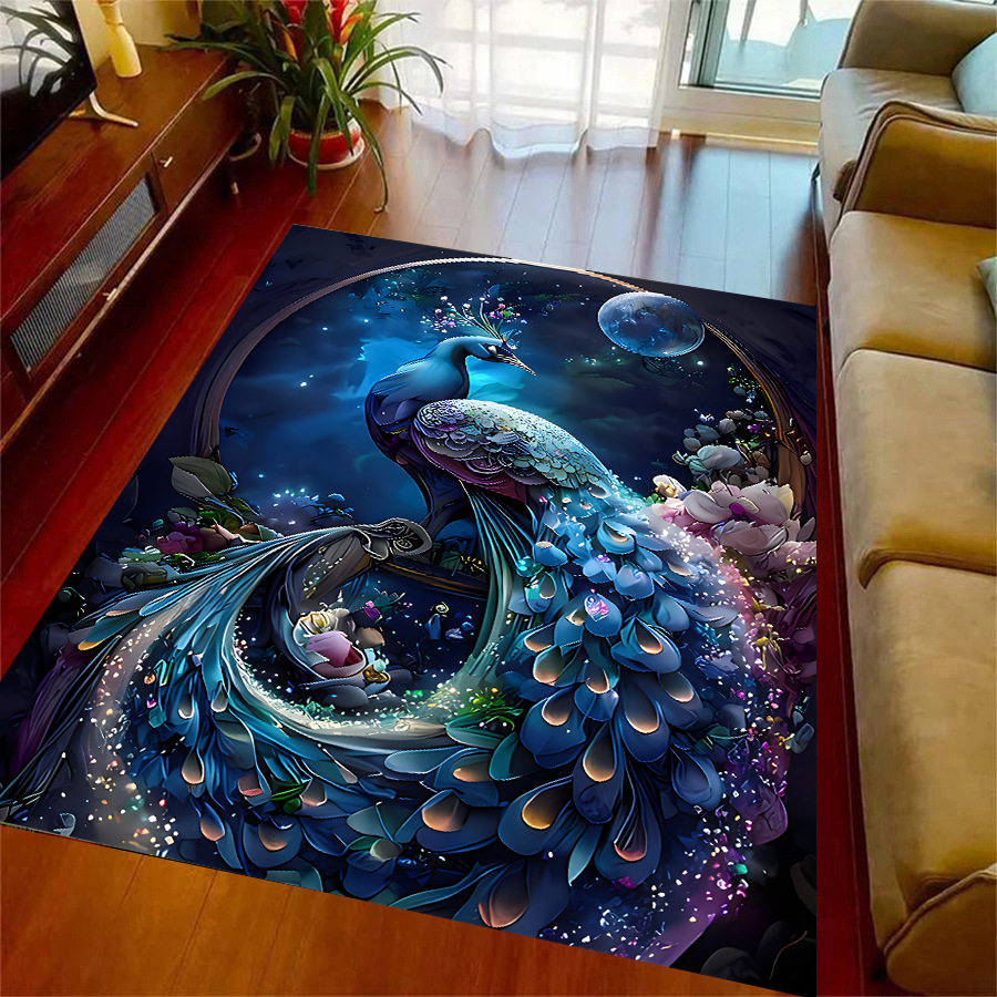 Vintage Peacock Elegance Area Rug - Stylish, Durable, Non-slip & Washable (Perfect for Home Decor)