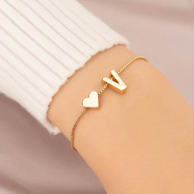 Gold Heart Initial Bracelet - Montero Milan