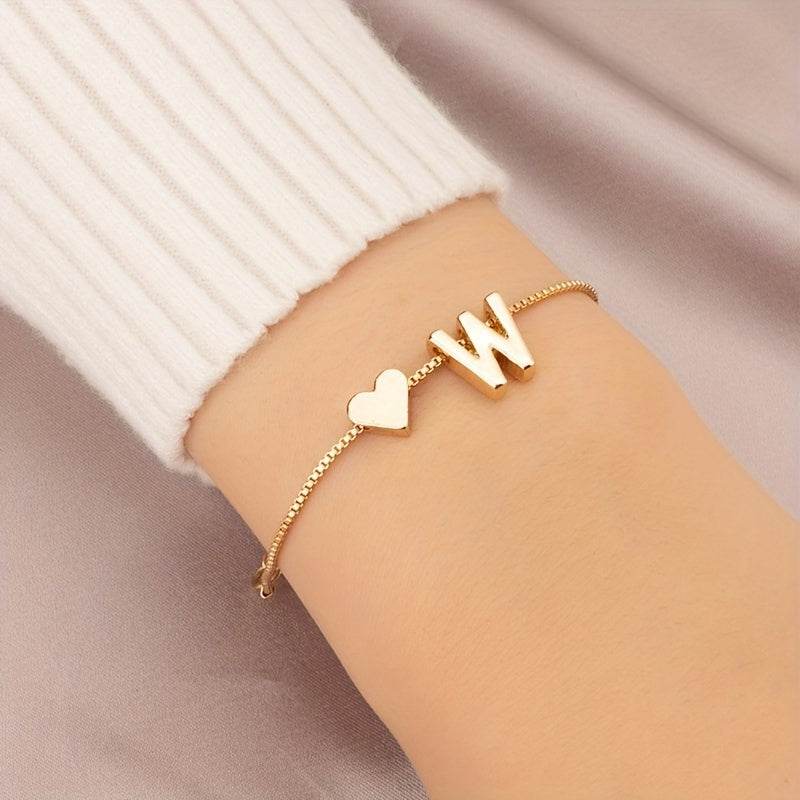Gold Heart Initial Bracelet - Montero Milan