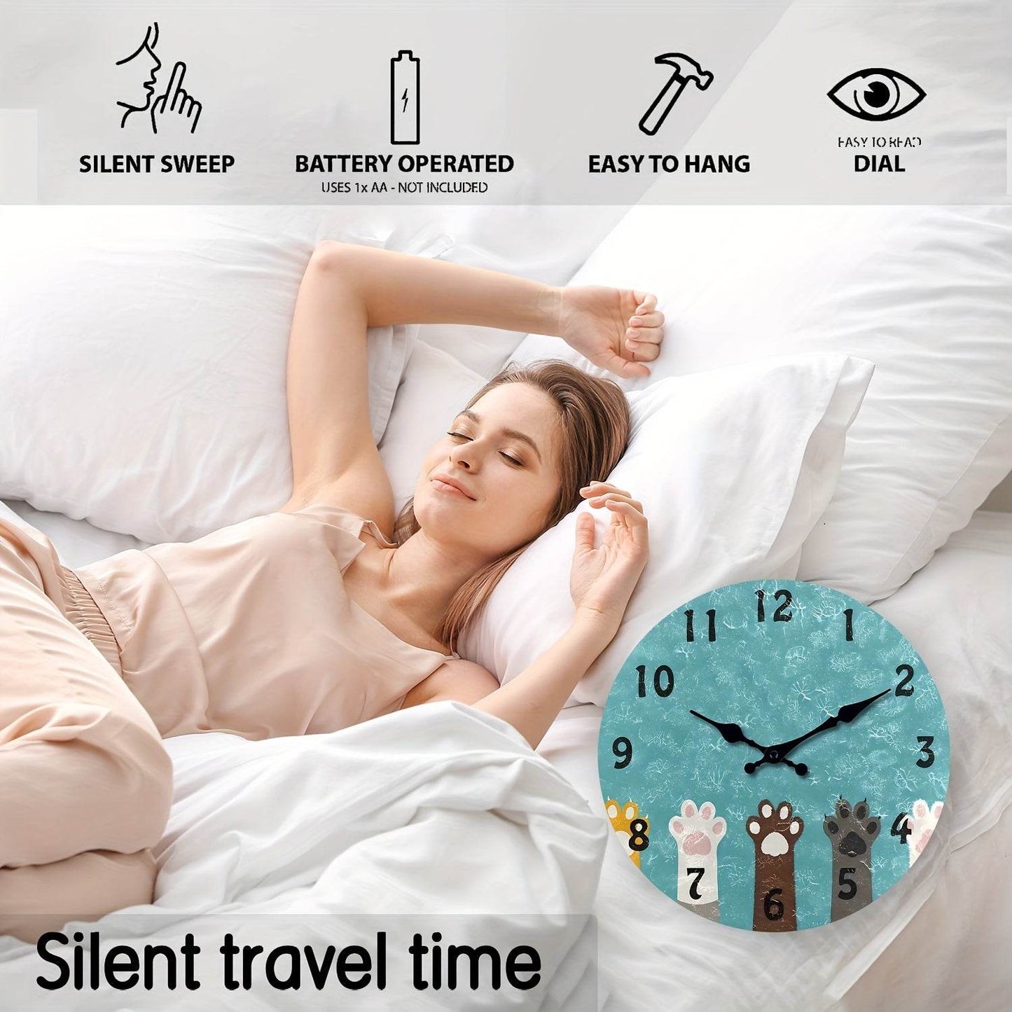 Charming Cat Paw Print Silent Wall Clock Perfect Pet Lovers Decor - Montero Milan