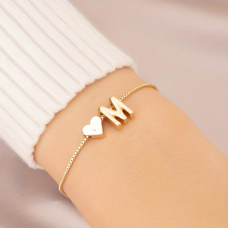 Gold Heart Initial Bracelet - Montero Milan
