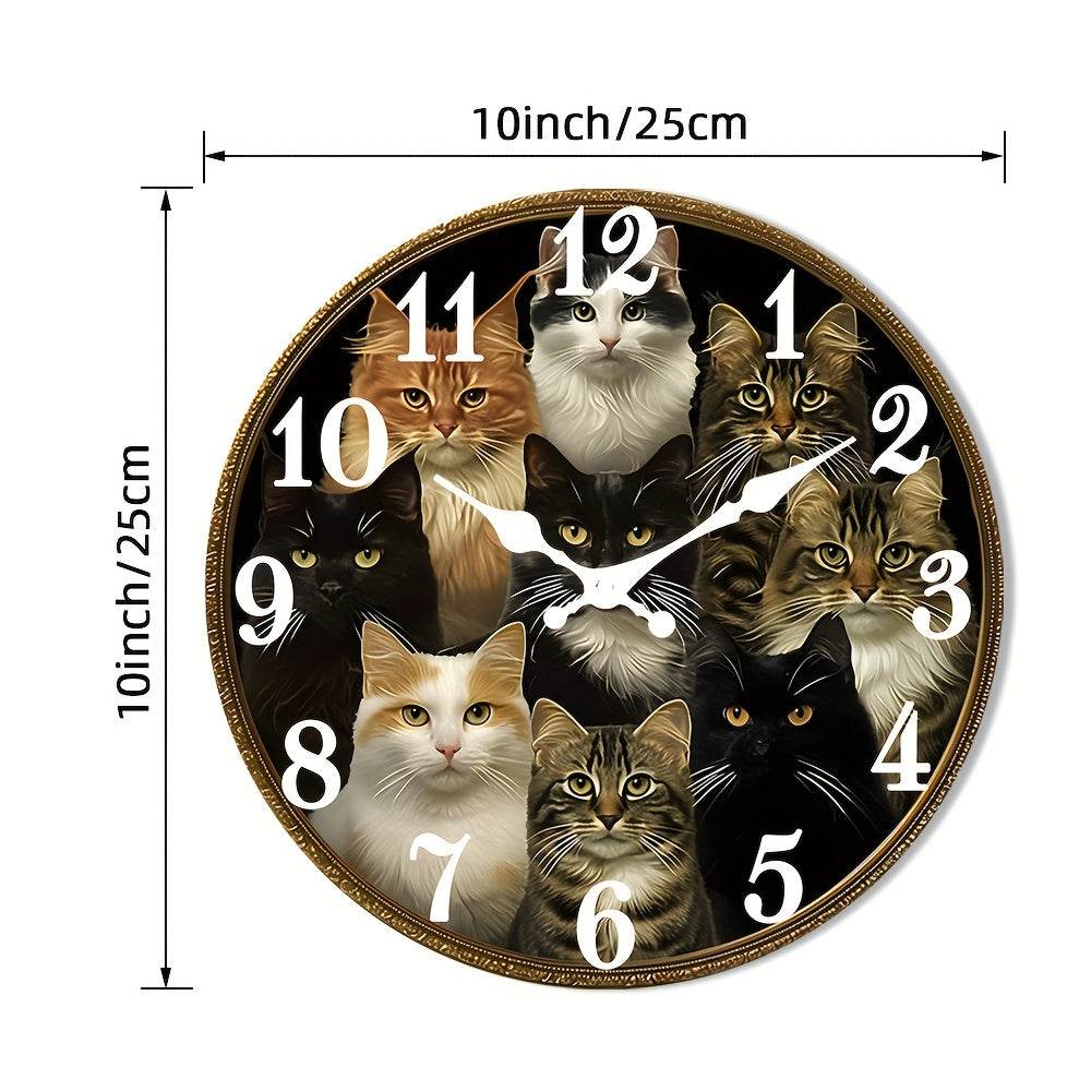 Charming CatThemed Rustic Wooden Wall Clock Battery Operated - Montero Milan