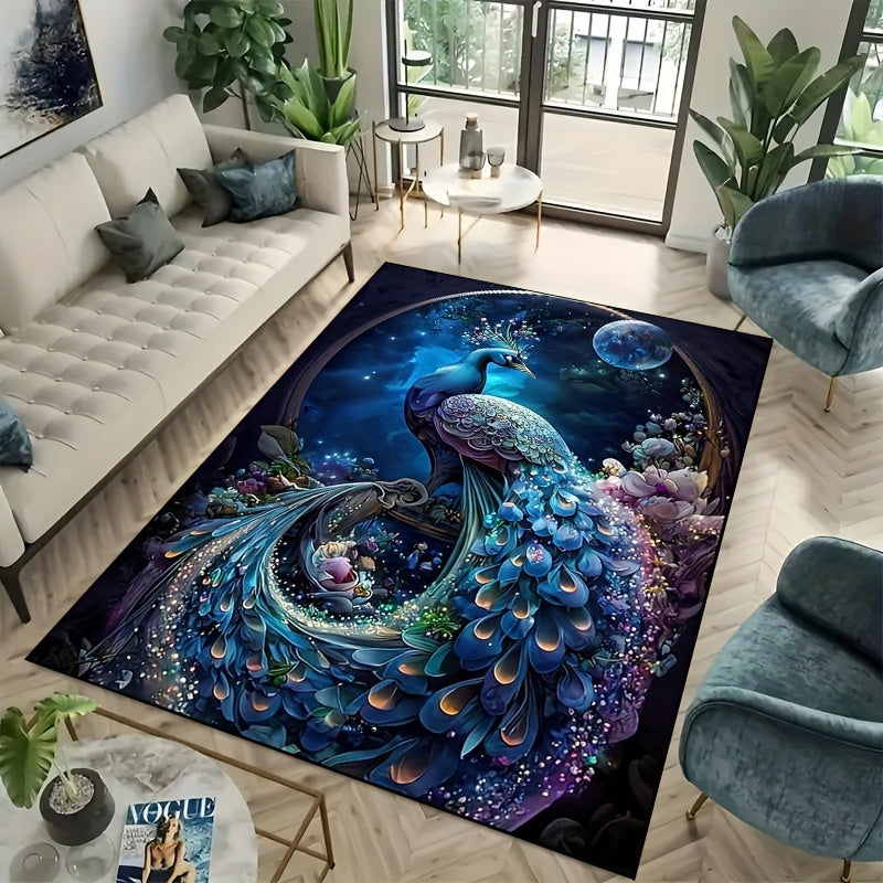 Vintage Peacock Elegance Area Rug - Stylish, Durable, Non-slip & Washable (Perfect for Home Decor)