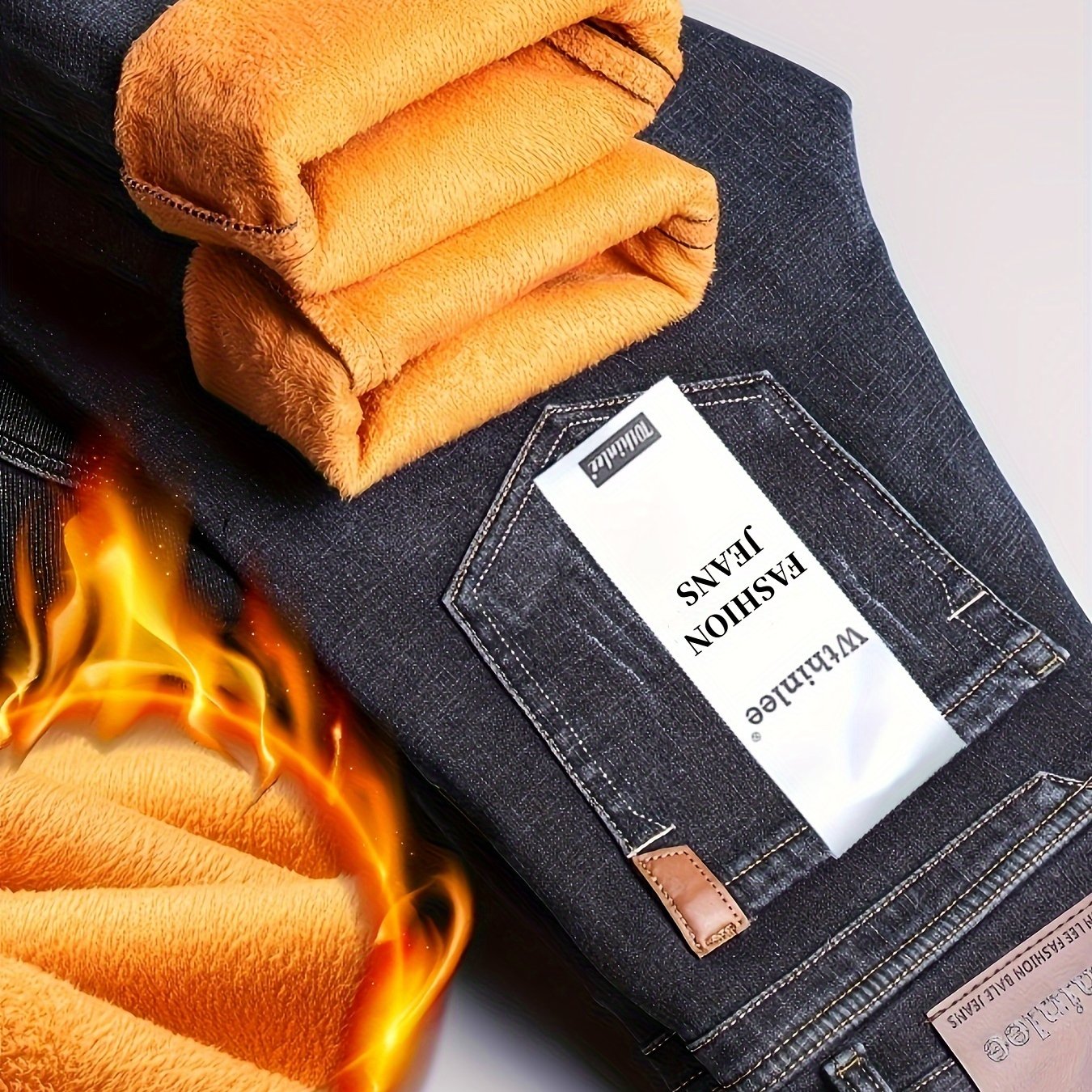 24 Autumn/Winter New Wthinlee Men's Fleece-Lined Thickened Jeans, Warm and Comfortable Straight-Leg Trousers for Work Casual Wear