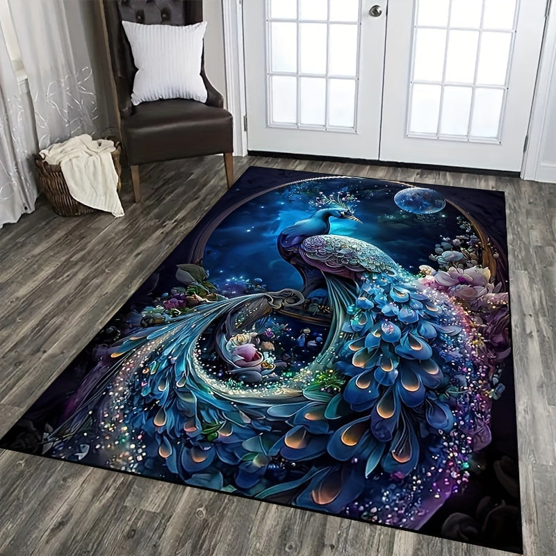 Vintage Peacock Elegance Area Rug - Stylish, Durable, Non-slip & Washable (Perfect for Home Decor)