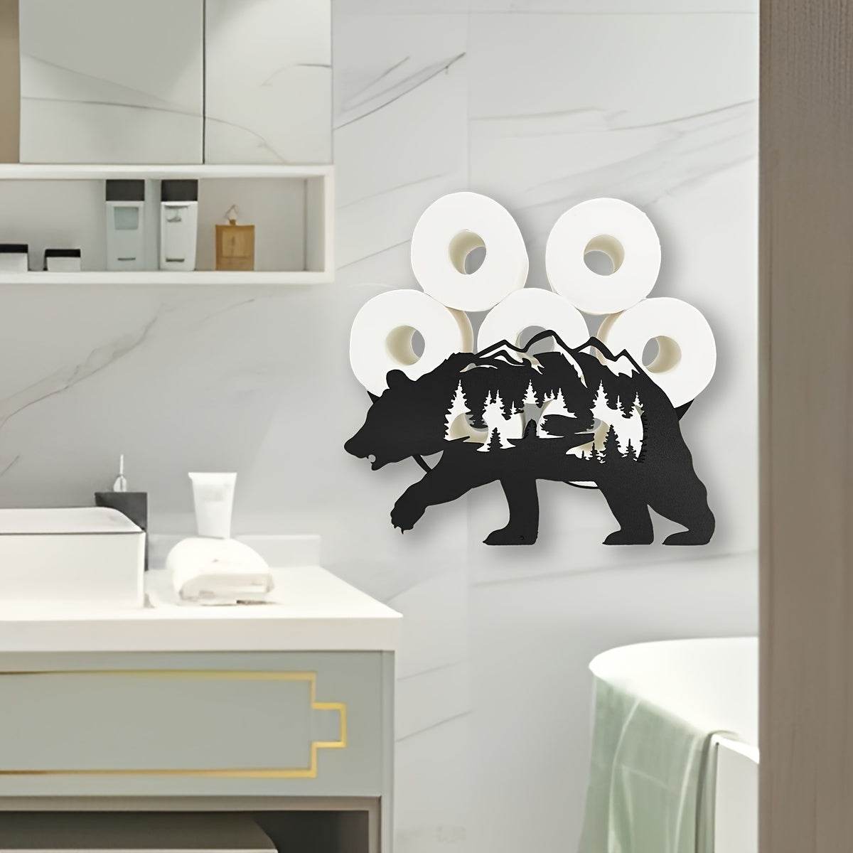 Black Bear Toilet Paper Holder Rack - Montero Milan
