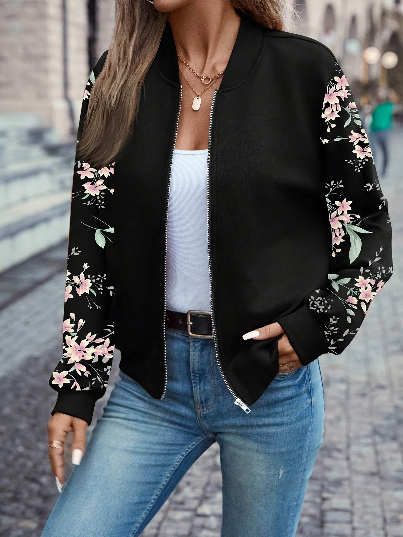 Floral Print Zip-Up Jacket - Montero Milan