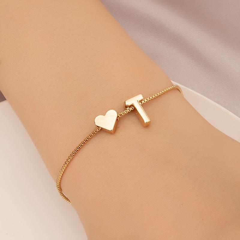 Gold Heart Initial Bracelet - Montero Milan