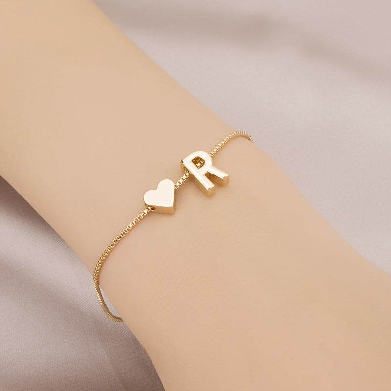 Gold Heart Initial Bracelet - Montero Milan