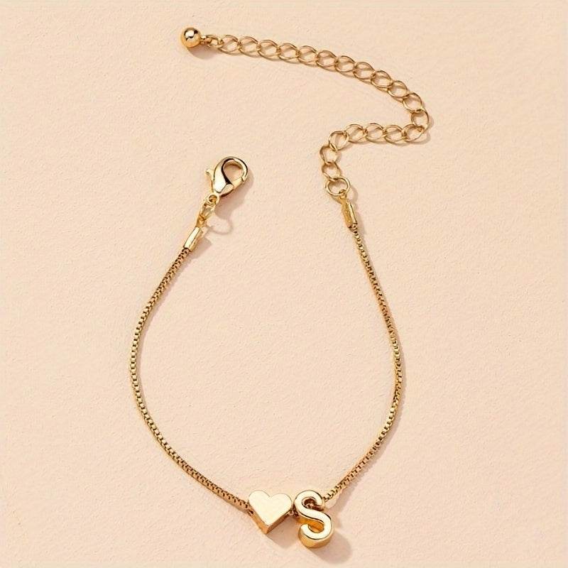 Gold Heart Initial Bracelet - Montero Milan