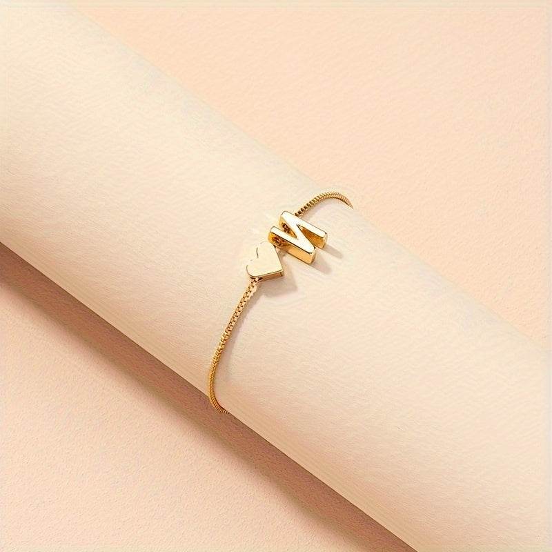 Gold Heart Initial Bracelet - Montero Milan