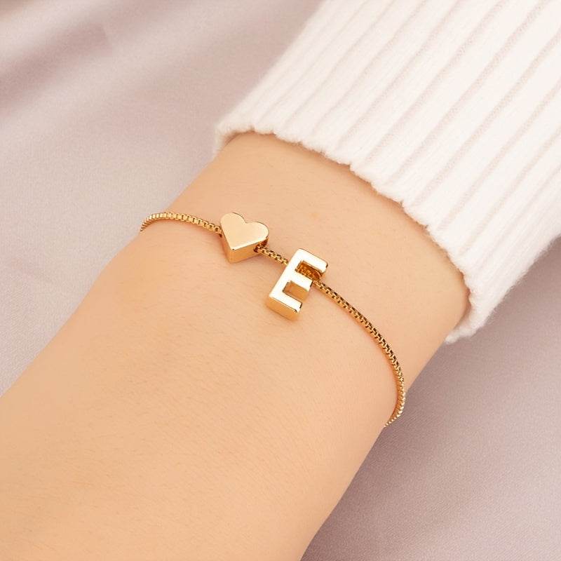 Gold Heart Initial Bracelet - Montero Milan