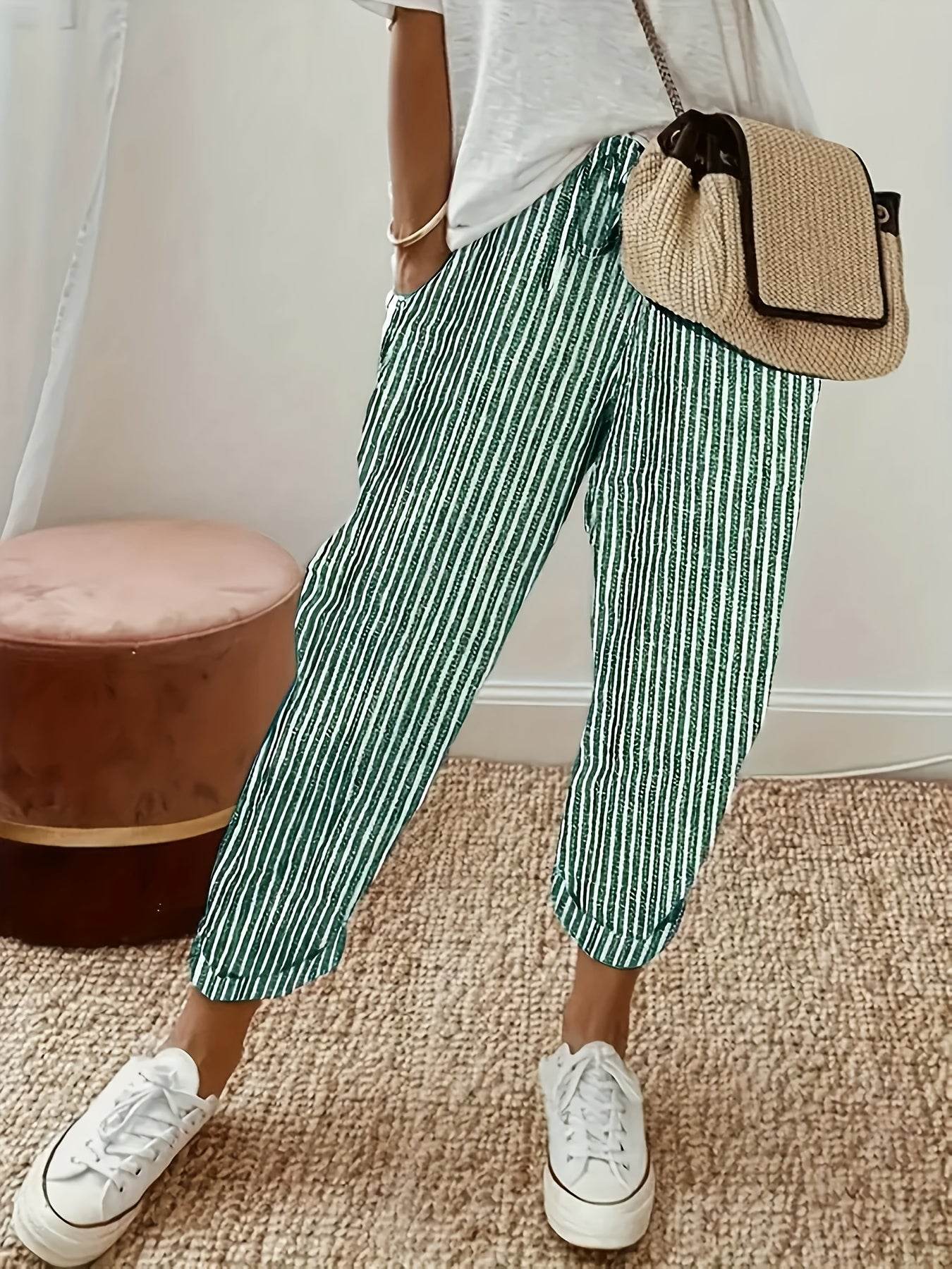 Striped High-Waisted Wide-Leg Pants - Montero Milan