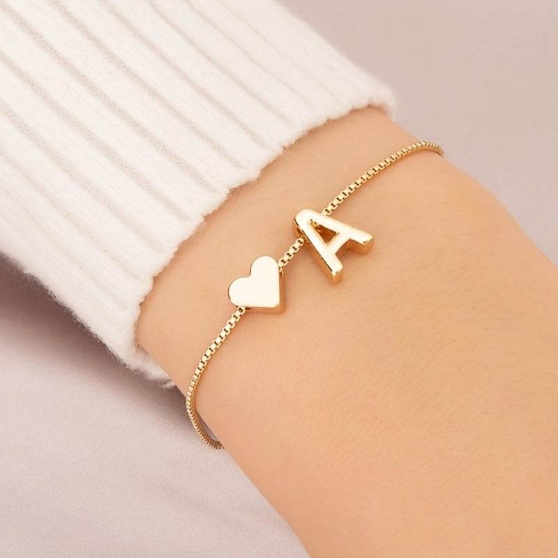 Gold Heart Initial Bracelet - Montero Milan