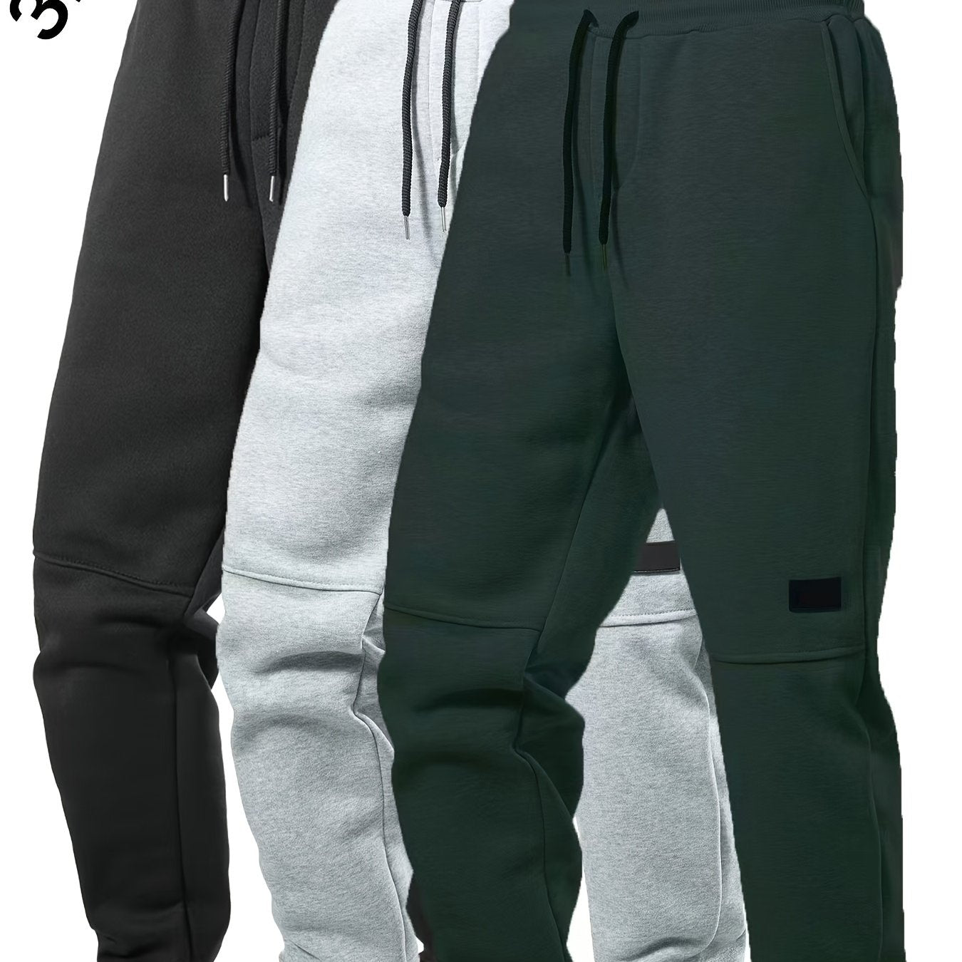 Black, light grey, and dark green men's fleece jogger sweatpants