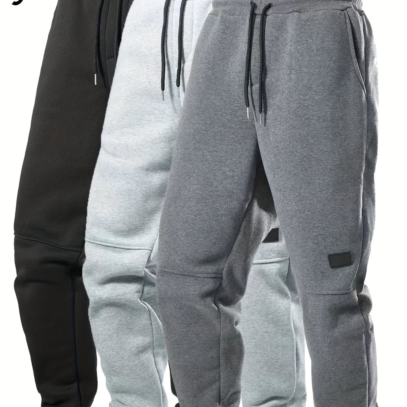 Black, light grey, and dark grey men's fleece jogger sweatpants