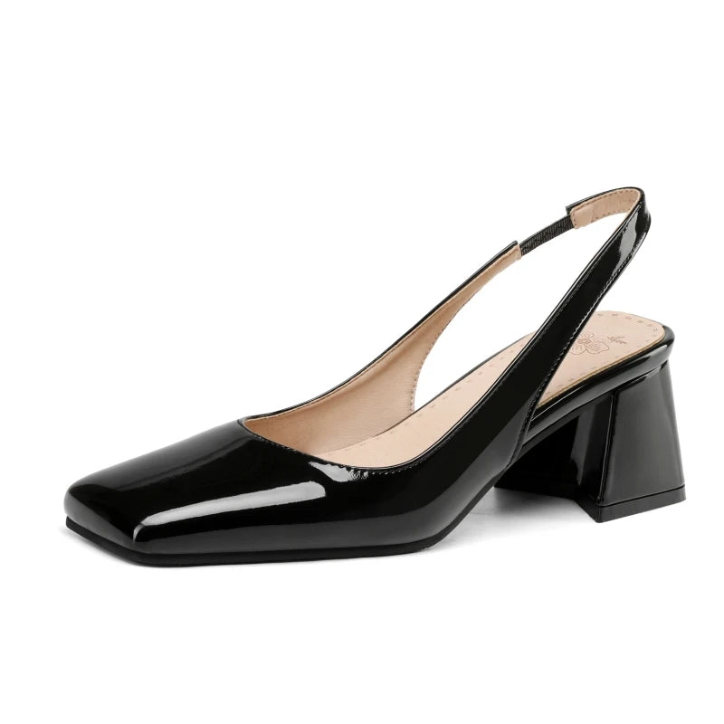Black patent leather slingback pumps, studio product