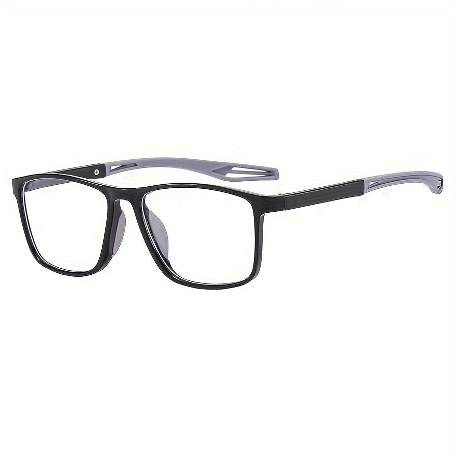 Black sport reading glasses with subtle gray accents and gray silicone pads, side view
