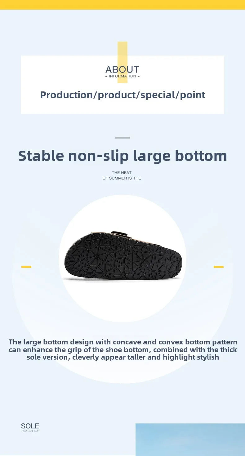 Black suede cork sandal with scenic mountain background and casual styling