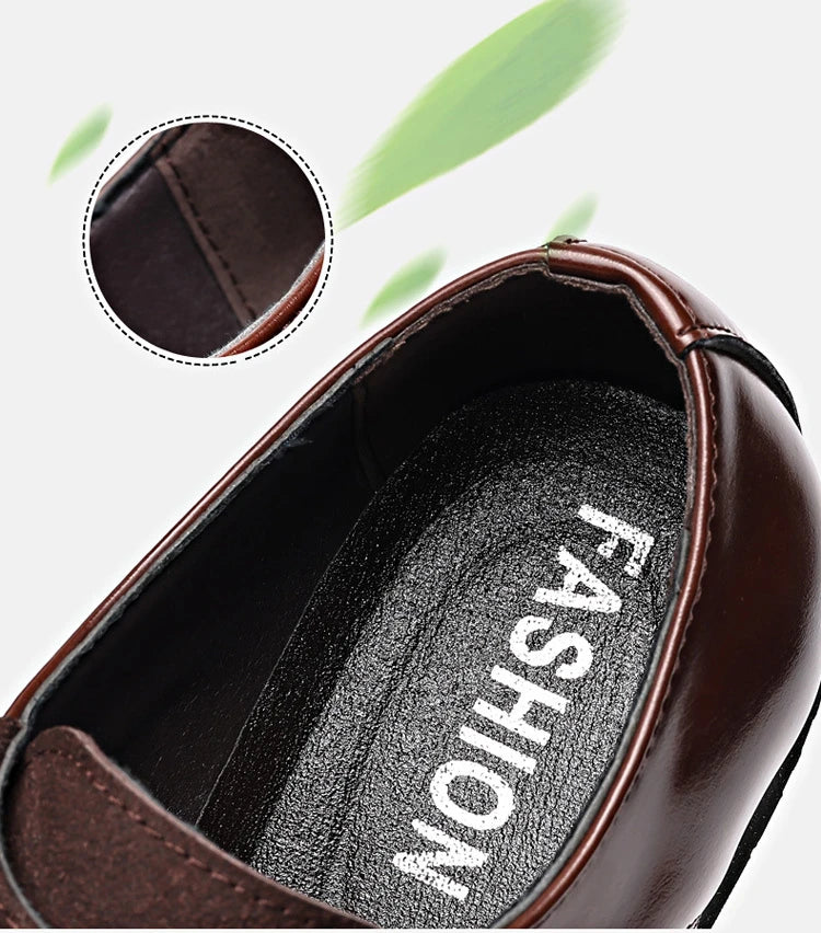 Bottom sole of men’s leather loafers with anti-slip tread texture
