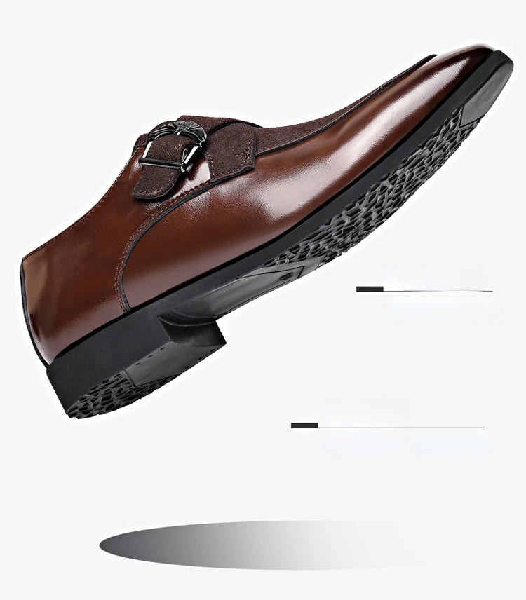 Brown men’s leather loafers faux suede front and smooth leather side view