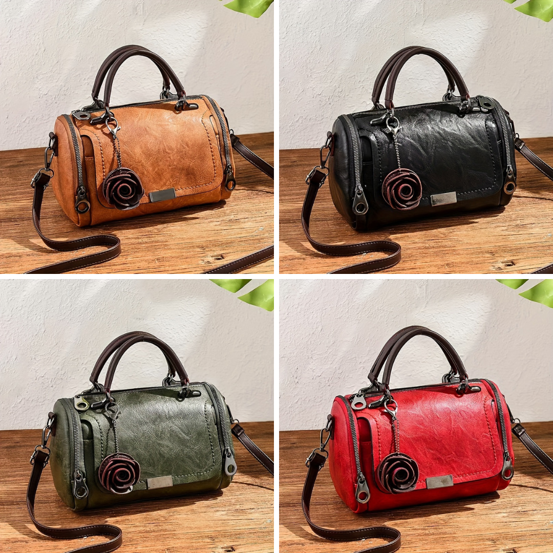Retro Chic Leather Boston Handbag