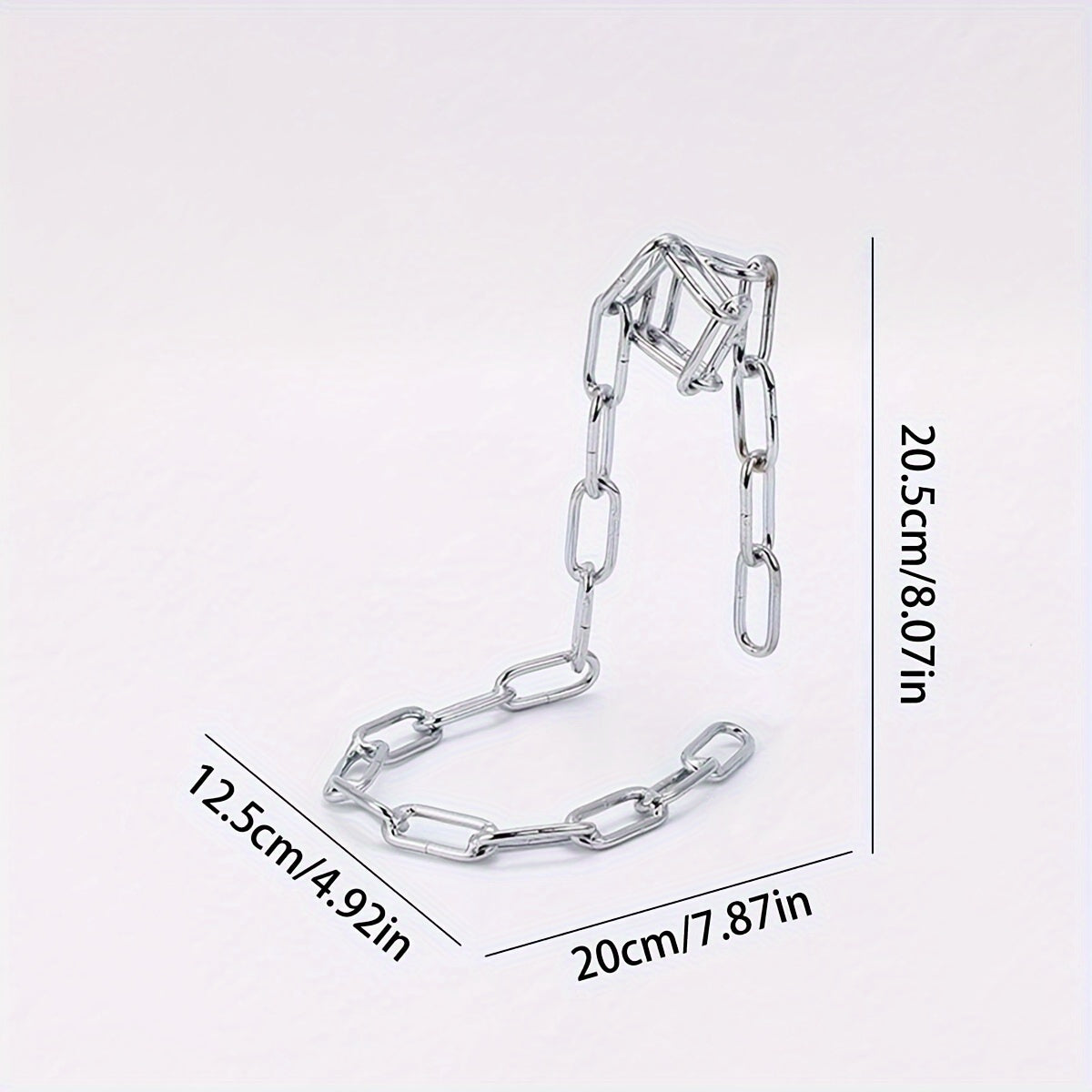 Chain wine holder diagram showing dimensions in cm and inches