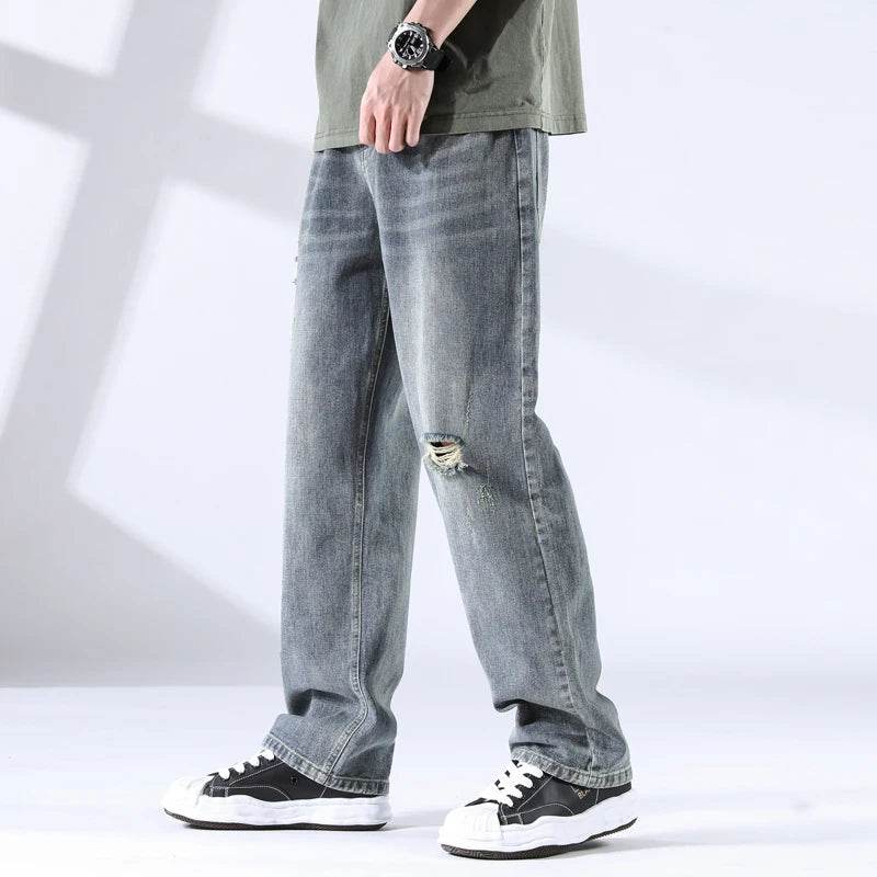 Distressed Straight Leg Jeans - Montero Milan