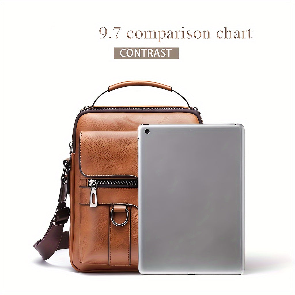 Comparison image showing bag next to 9.7-inch tablet for size reference