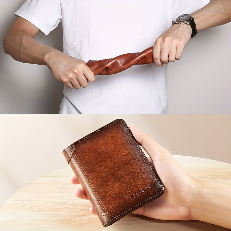 Demonstration of wallet flexibility and durable leather by twisting