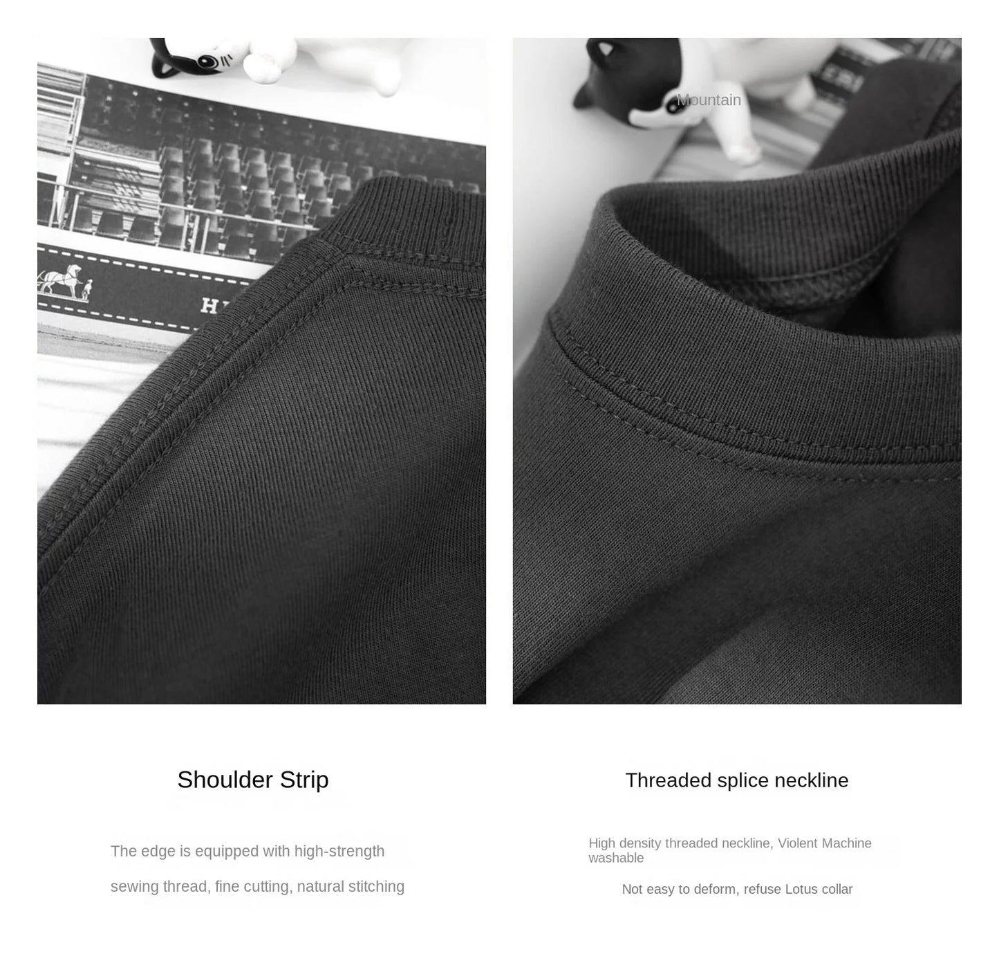 Detailed shoulder stitching on heavyweight cotton T-shirt in black