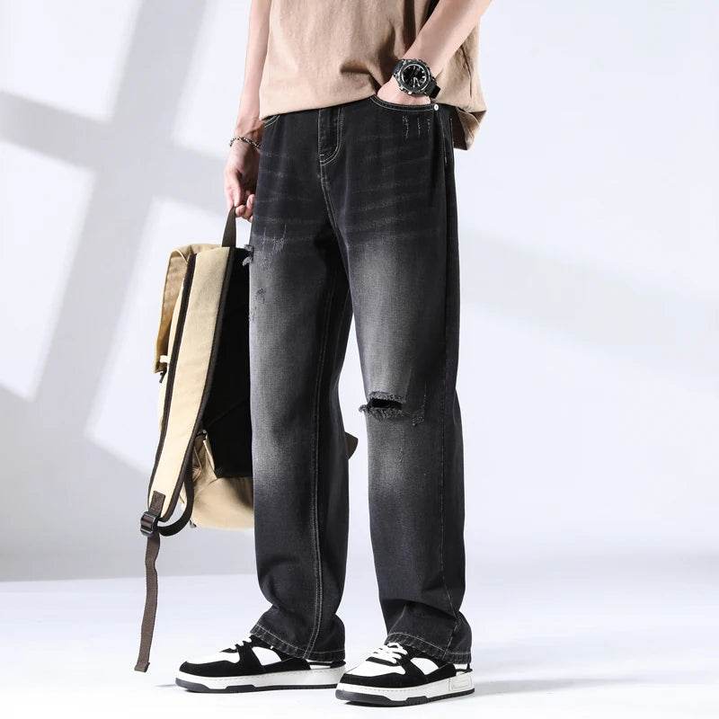 Distressed Straight Leg Jeans - Montero Milan