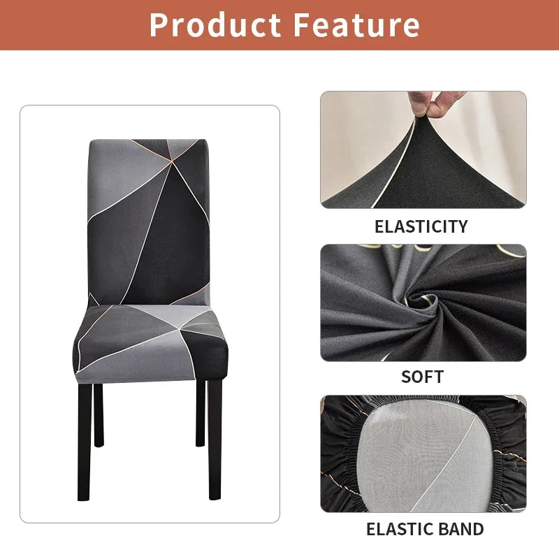 Elastic, soft, and wrinkle-resistant chair cover shown with stretch and underside detail