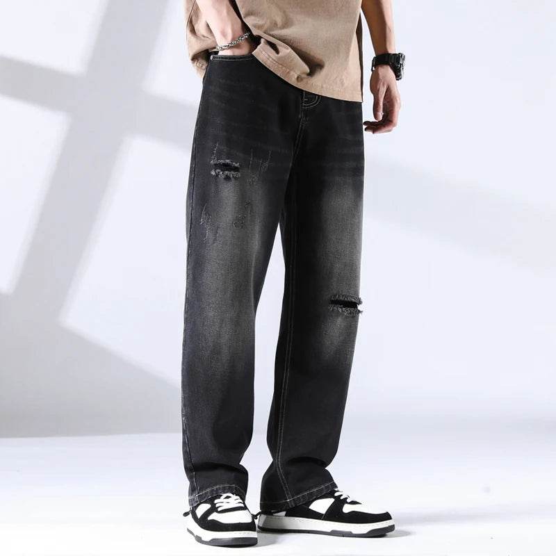 Distressed Straight Leg Jeans - Montero Milan