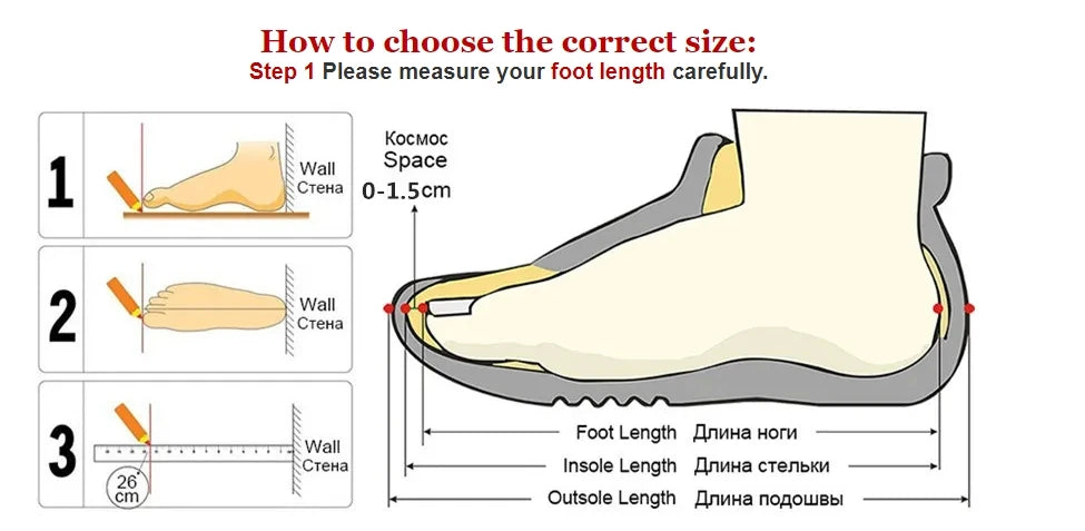 Foot measuring guide showing how to choose the correct sandal size based on foot length