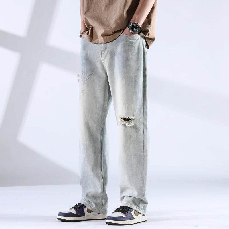 Distressed Straight Leg Jeans - Montero Milan