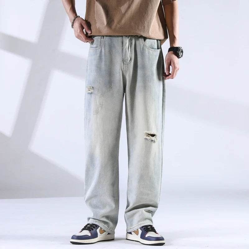 Distressed Straight Leg Jeans - Montero Milan