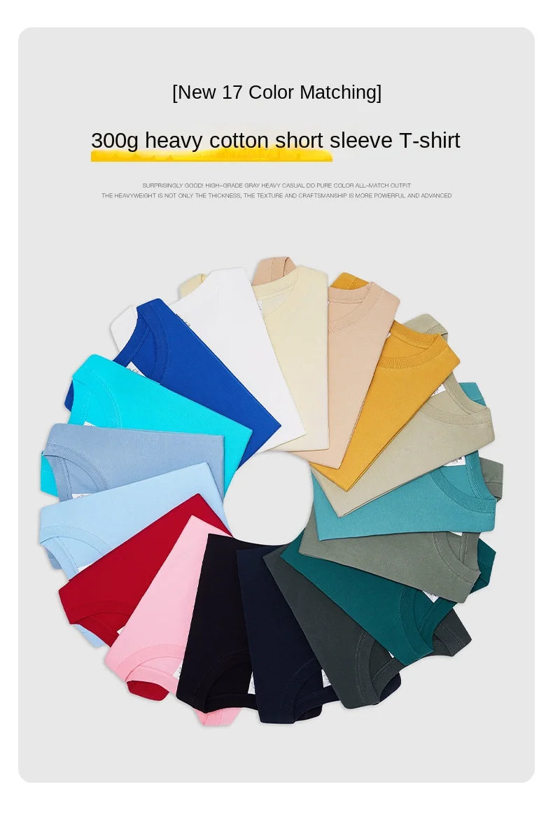 Full circle display of 17 color options for heavyweight cotton T-shirts